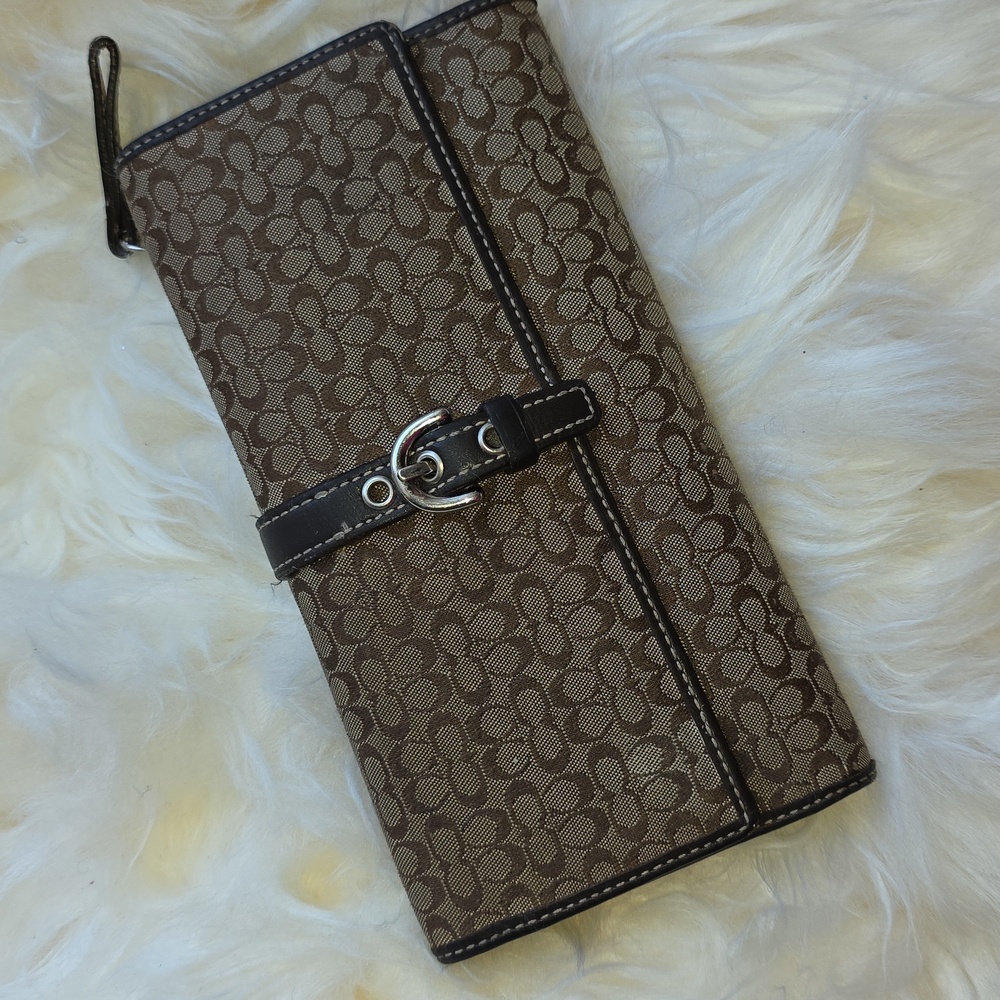Coach Brown Signature Wallet with Black Buckle